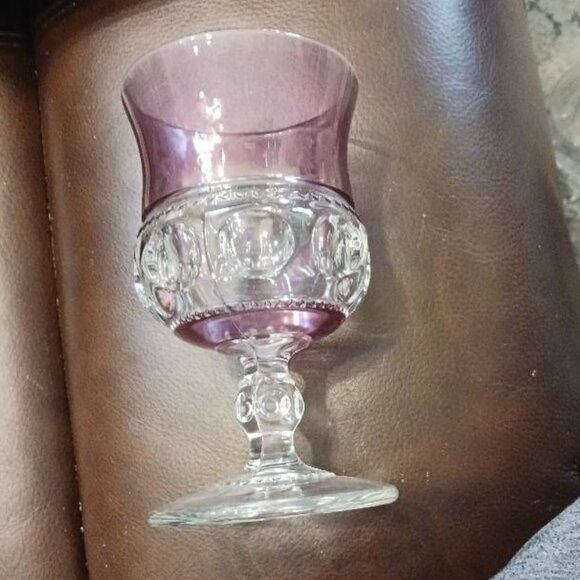 Set of 5 Five King's Crown Goblets Glasses 5.5" Cranberry Purple Thumbprint - Picture 3 of 4